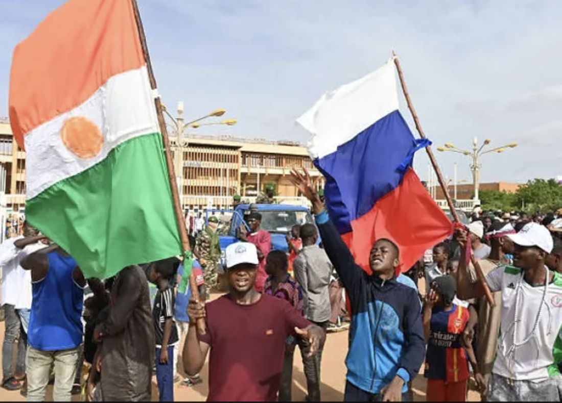 From time to time, the Russian flag is raised during anti-Western protests in Niger