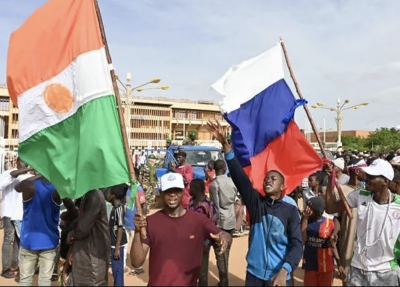 From time to time, the Russian flag is raised during anti-Western protests in Niger