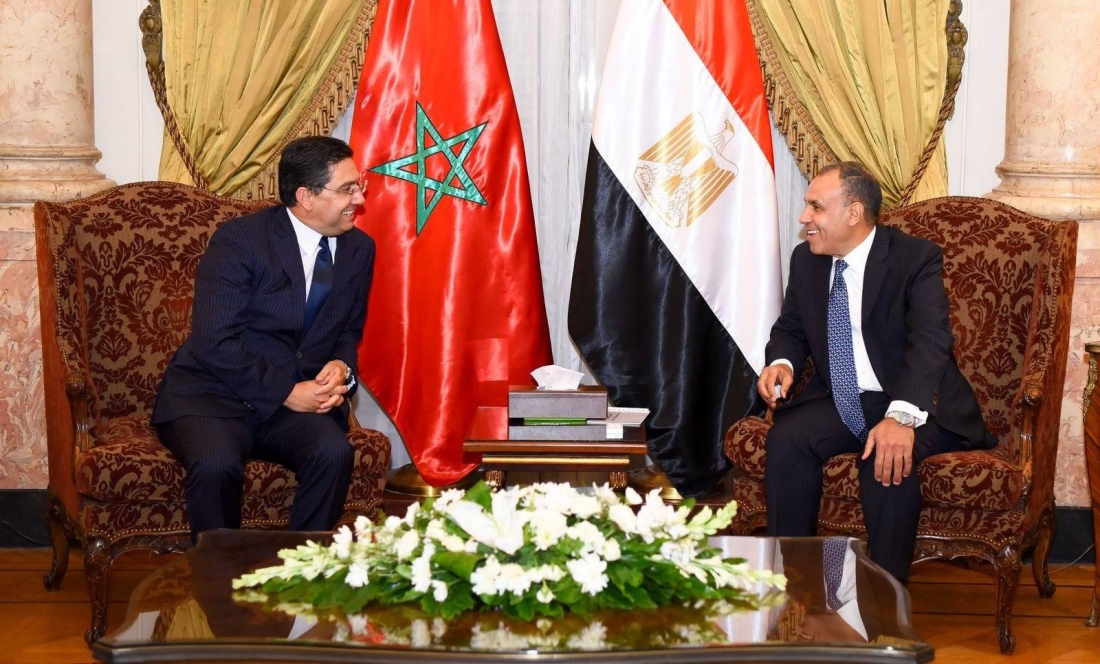 Nasser Bourita speaking with the Minister of Foreign Affairs, Immigration, and Egyptians Abroad, Badr Abdel Ati