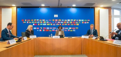 OIF Secretary General, Louise Mushikiwabo, with Guinean President, Mamadi Doumbouya, in Conakry, in January 2024