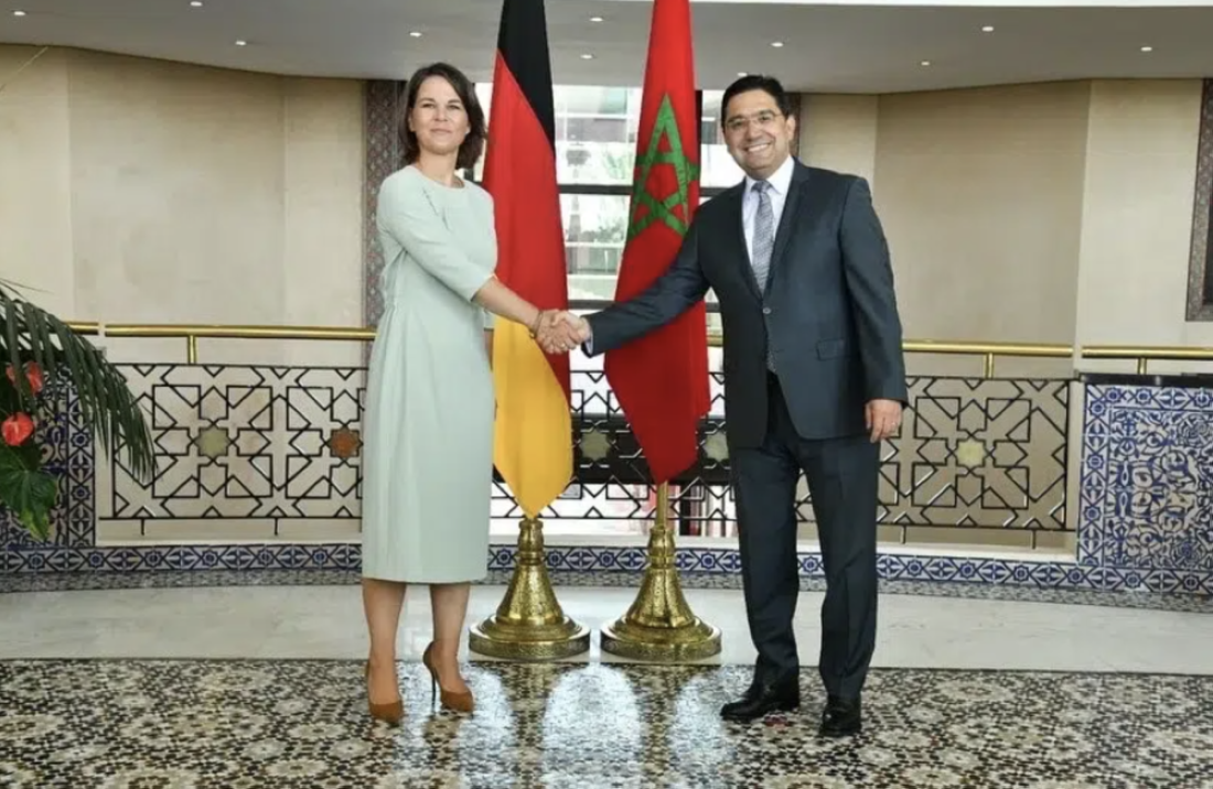 Nasser Bourita receiving the German Foreign Minister, Annalena Baerbock, in Rabat in August 2022