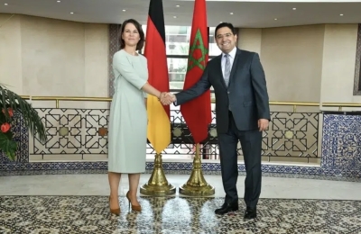 Nasser Bourita receiving the German Foreign Minister, Annalena Baerbock, in Rabat in August 2022