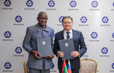 Burkina Faso’s Minister of Energy, Mines and Quarries, Yacouba Zabré Gouba, and the Director General of the Russian state-owned company ROSATOM, Aleksey Likhachev.

