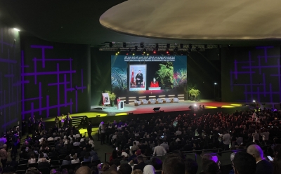 The Minister Delegate in charge of Digital Transition and Administrative Reform, Amal El Fellah Seghrouchni, delivering her address at the AI Conference.