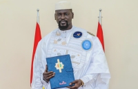 Mamadi Doumbouya, on June 26, 2025, during the ceremony for the presentation of the draft new Constitution









