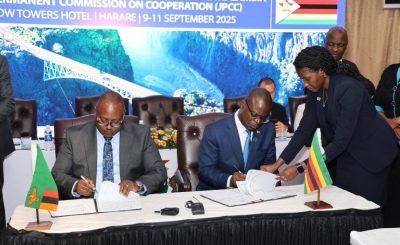 The Zambian Minister of Energy, Makozo Chikote, and the Zimbabwean Minister of Foreign Affairs and International Trade, Professor Amon Murwira.