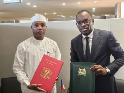 Chad’s Minister of Foreign Affairs, African Integration, and Chadians Abroad, Dr. Abdoulaye Sabre Fadoul, and his Beninese counterpart, Olushegun Adjadi Bakari.