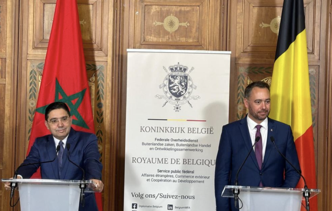 “Nasser Bourita at a press conference with Maxime Prévot.”