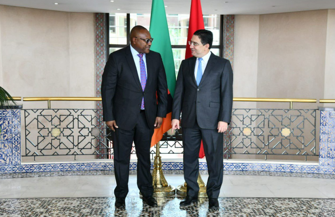 Zambia’s Minister of Foreign Affairs and International Cooperation, Mulambo Haimbe, and Morocco’s Minister of Foreign Affairs, Nasser Bourita