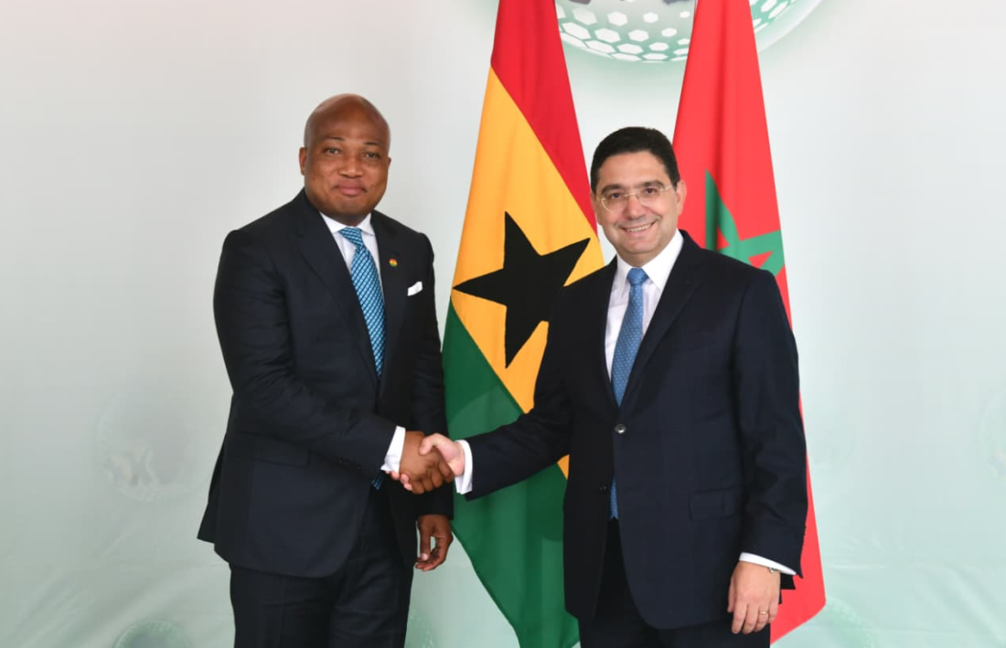 Moroccan Foreign Minister Nasser Bourita and his Ghanaian counterpart, Samuel Okudzeto Ablakwa, in Accra on July 21, 2026.
