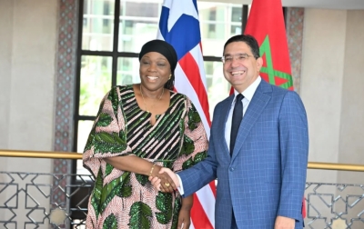 La ministre libérienne des Affaires étrangères, Sara Beysolow Nyanti, à l’issue de ses entretiens avec Nasser Bourita, ministre des Affaires étrangères, de la Coopération africaine et des Marocains résidant à l'étranger
