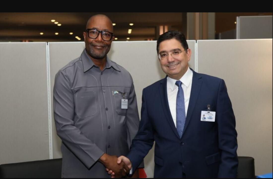 Sierra Leone’s Minister of Foreign Affairs and International Cooperation, Mohamed Rahman Swarray, and his Moroccan counterpart, Nasser Bourita, Minister of Foreign Affairs, African Cooperation and Moroccan Expatriates, on the sidelines of the 81st session of the United Nations General Assembly.