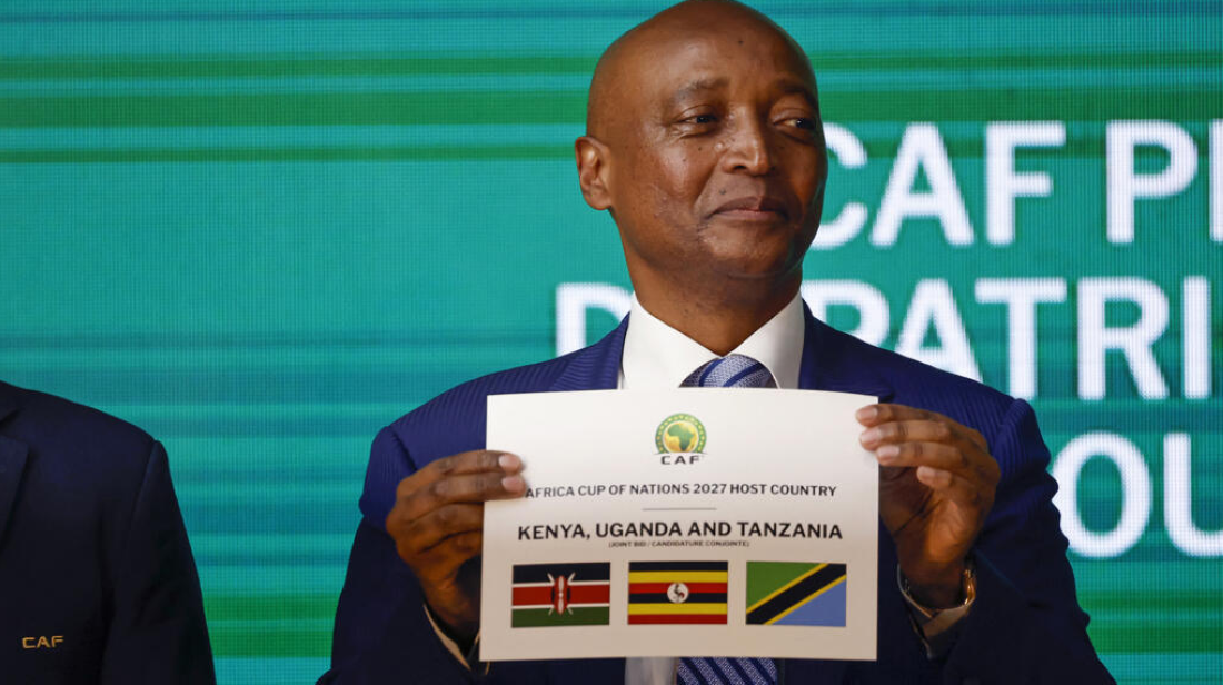 Patrice Motsepe, President of the Confederation of African Football (CAF), during the announcement of the host countries for the 2027 Africa Cup of Nations.