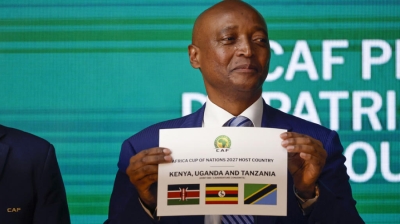 Patrice Motsepe, President of the Confederation of African Football (CAF), during the announcement of the host countries for the 2027 Africa Cup of Nations.